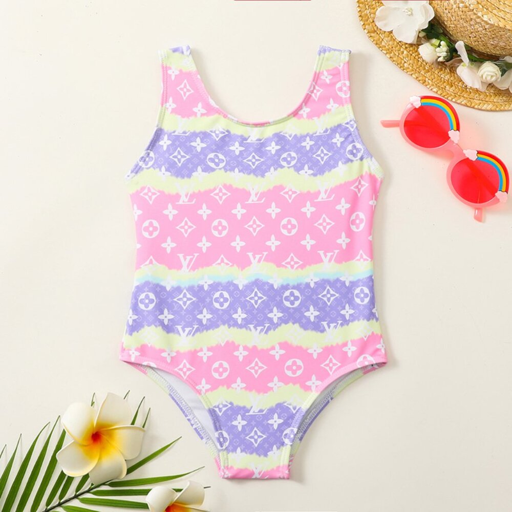 NWT One piece girls swimsuit with bow sunset colors size 3T